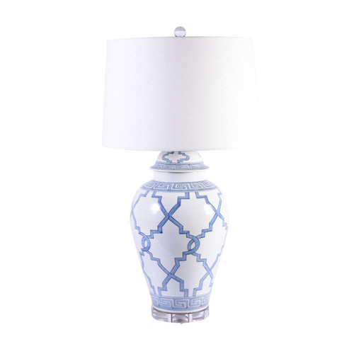 Blue & White Porcelain Greek Key Grids Lamp