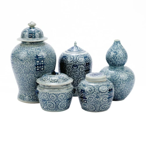Blue & White Lidded Rice Jar Floral Motif