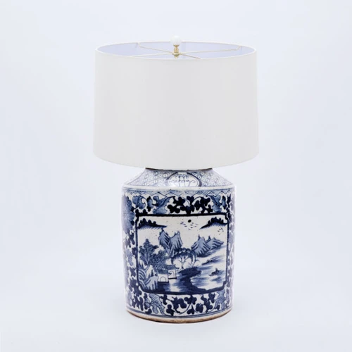 Table Lamp Dynasty Tea Jar Floral Landscape Medallion