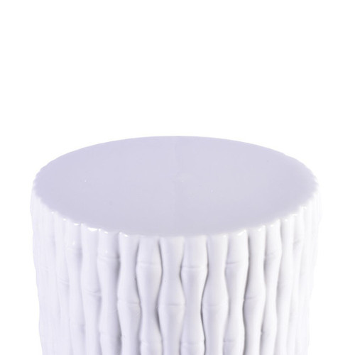 White Cylinder Porcelain Garden Stool Bamboo Carving