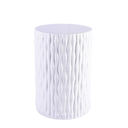 White Cylinder Porcelain Garden Stool Bamboo Carving