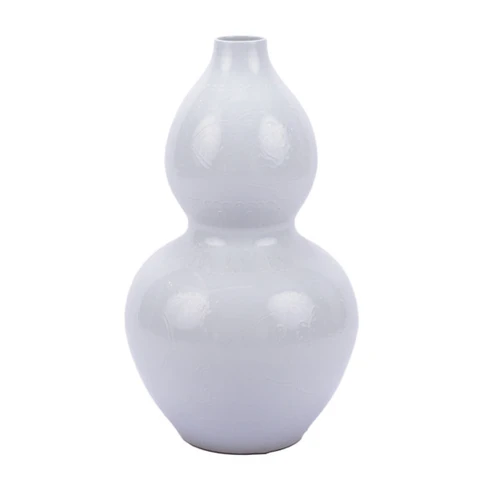 Large White Carved Dragon Gourd Vase