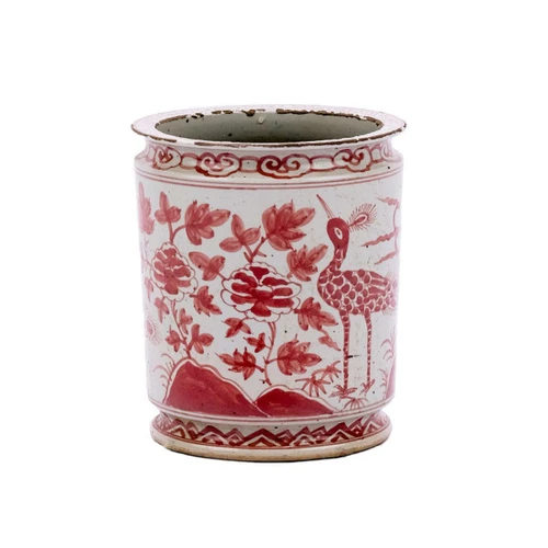Underglaze Red Orchid Pot Bird Motif