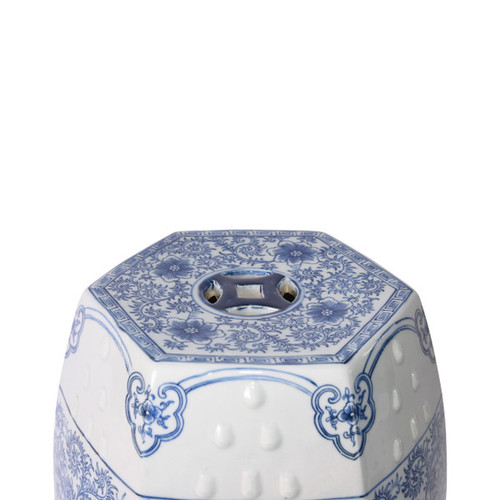 Blue & White Hexagonal Lotus Stool