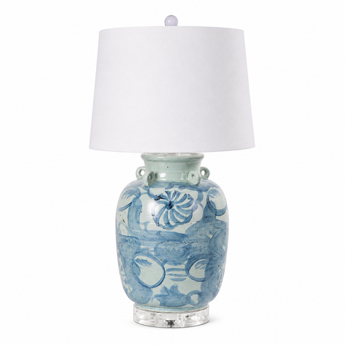 Blue & White Four Loop Handle Jar Twisted Flower Lamp