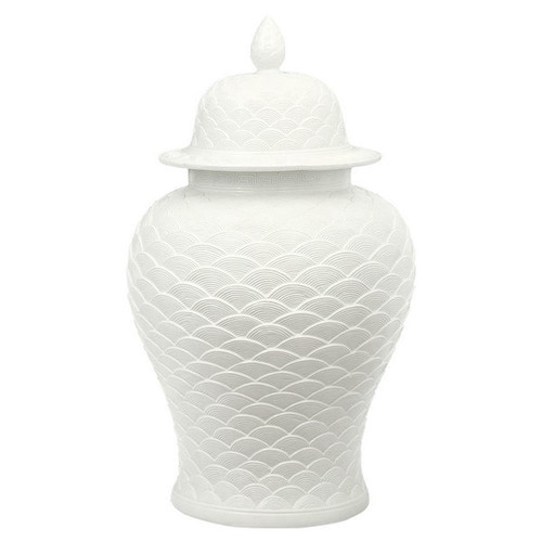 White Carved Seawave Temple Jar
