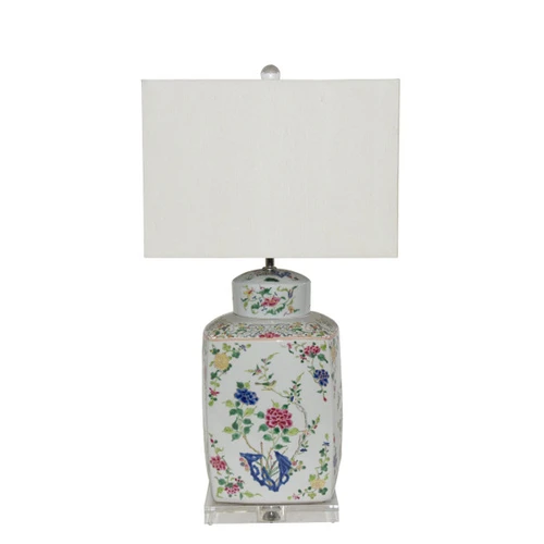 Chinoisery Floral Cylinder Tea Jar Table Lamp