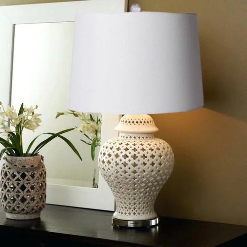 White Lattice Porcelain Table Lamp - 2 Sizes