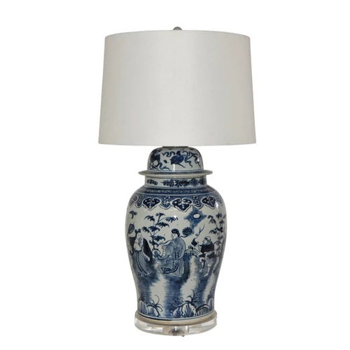 Blue And White Eight Immortals Temple Jar Table Lamp