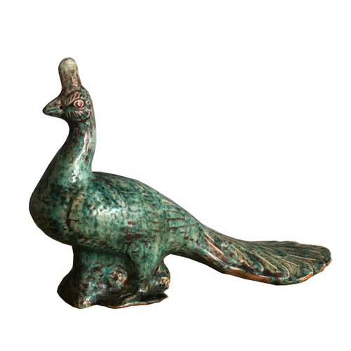 Speckled Green  Porcelain Peacock Sculpture