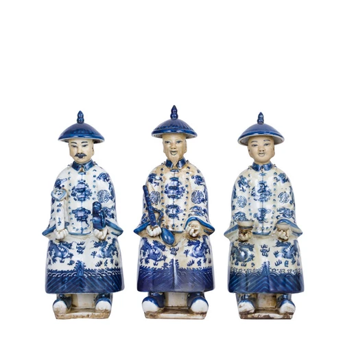 Blue And White Sitting Qing Emperors of 3 Generations - Set Small