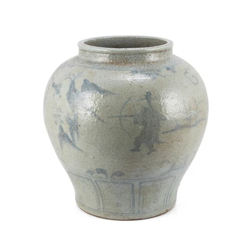 Vintage Jar With Ancient People Under Banana Tree