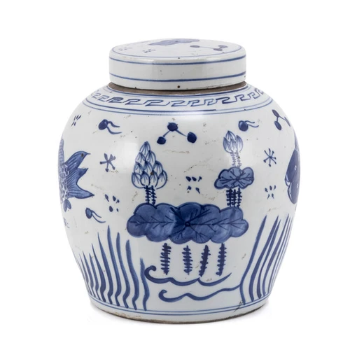 Blue And White Ming Jar Fish Motif