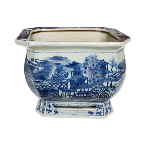 Blue And White Porcelain Landscape Foot Bath Planter