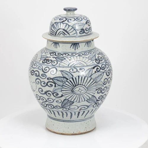 Blue And White Sunflower Temple Jar