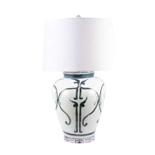 Blue And White Peking Opera Mask Porcelain Jar Table Lamp