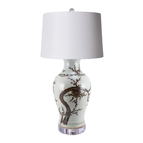 Rusty Brown Plum Branch Porcelain Vase Table Lamp Acrylic Base