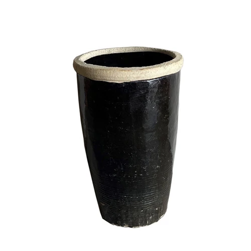 Antique Black Glazed Tall Water Pot Planter