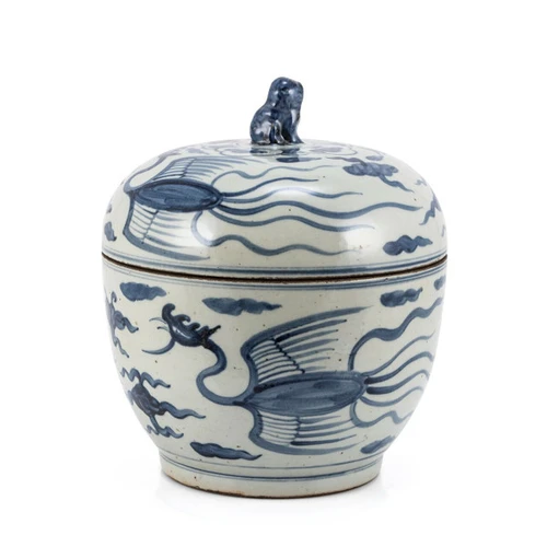 Blue And White Phoenix Lidded Jar
