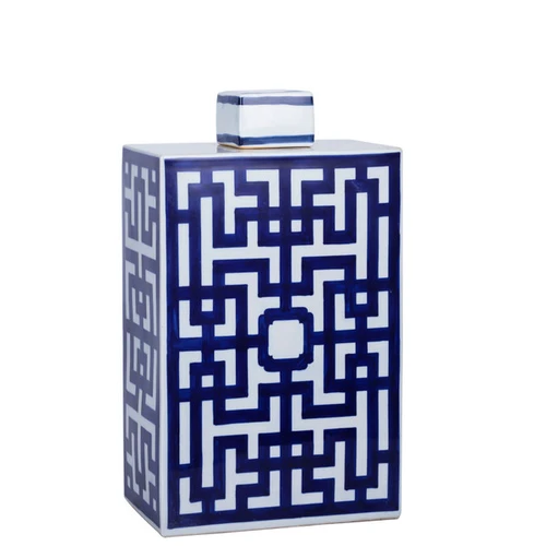 Blue And White Lattice Window Tea Jar