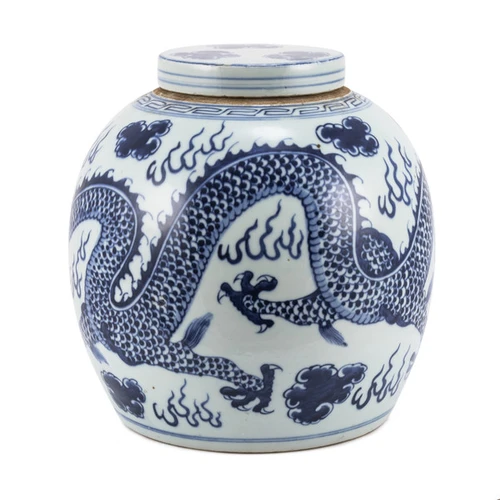 Blue And White Ming Jar Dragon Large