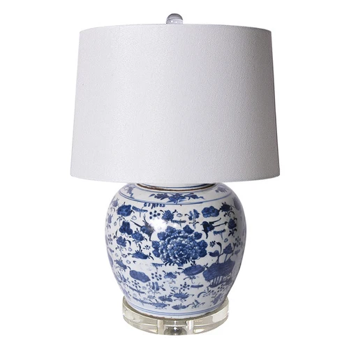 BW Swallows Flowers Ancestor Jar Large Lamp