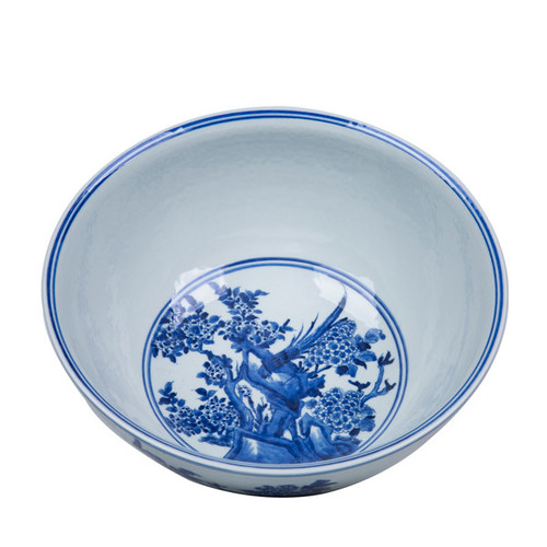 Blue And White Bird Floral Bowl