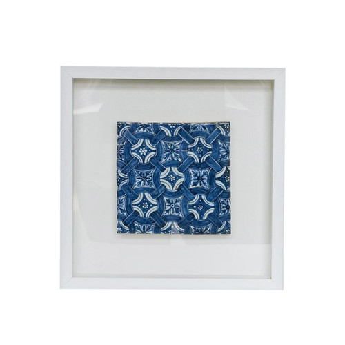 Handpainted Blue & White Antique Style Porcelain Tile Shadow Box -Infinity Chains of Flowers