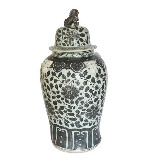 Black Vine Lion Lid Temple Jar Large