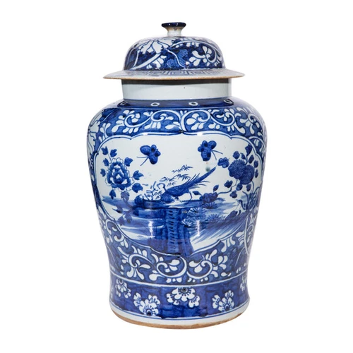 Dynasty Temple Jar Floral Bird Panel Motif