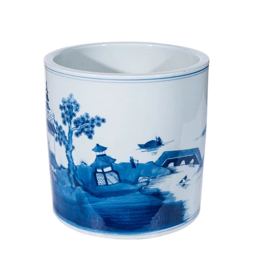 Blue And White Mountaintop Temple Orchid Pot