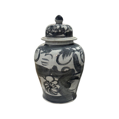 Black Silla Flower Temple Jar Medium