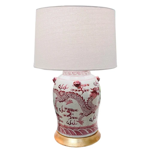 Rustic Red Dragon Jar Table Lamp