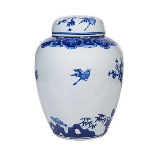 Blue And White Flower Bird Jar