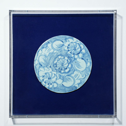 Handpainted Blue & White Porcelain Tile Silla Flower Round - Acrylic Shadow Box /S06