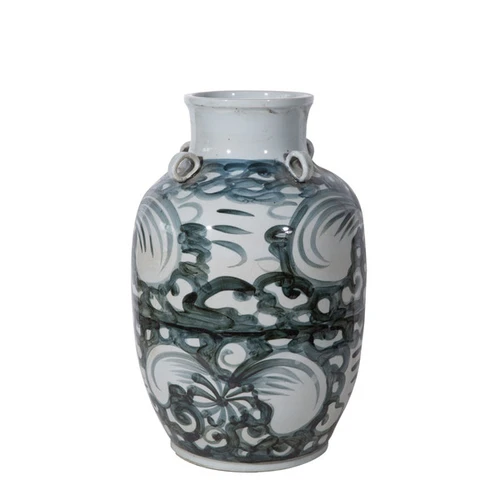 Yuan Blue And White Four Loop Handle Jar Twisted Flower Motif