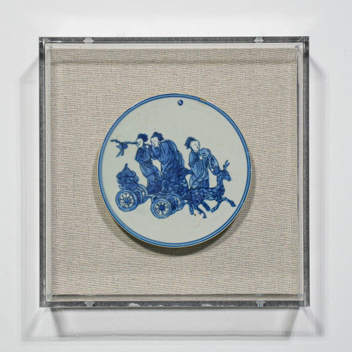Handpainted Blue & White Porcelain Coaster Fairy Birthday Celebration - Acrylic Shadow Box /S59