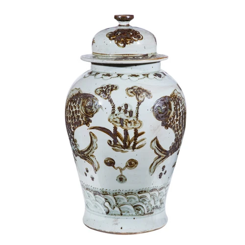 Rusty Brown Fish Temple Jar