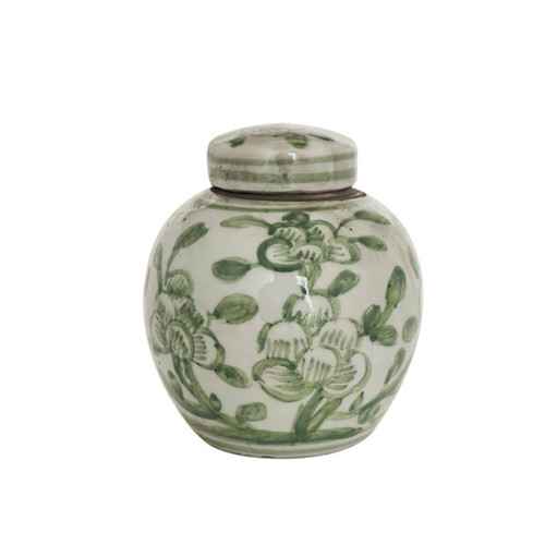 Green & White Porcelain Mini Jar Jasmine Motif