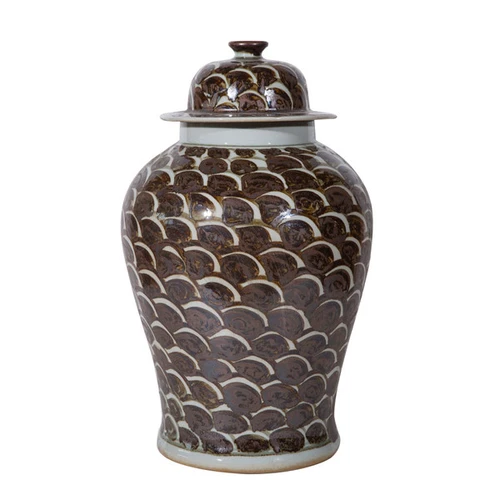 Rusty Brown Fish Scale Temple Jar Large - Small