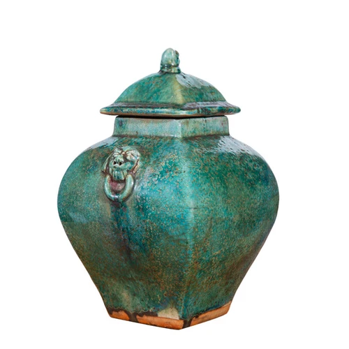 Speckled Green Double Handle Square Lid Jar