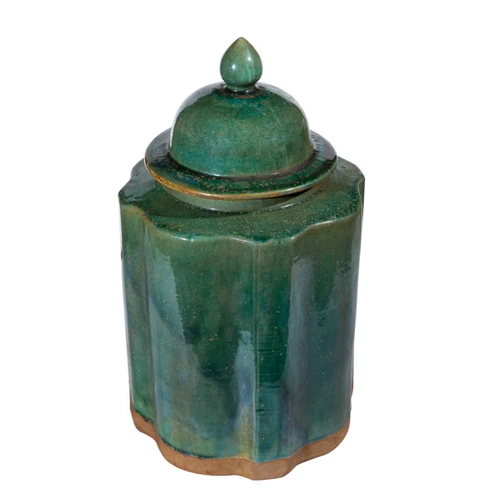 Speckled Green Ribbed Tea Jar