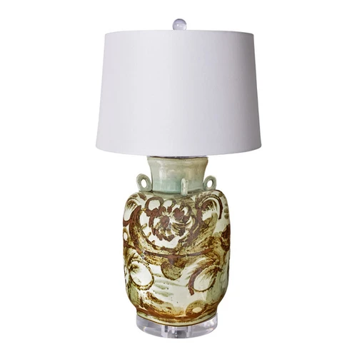 Barclay Butera Couture Rustic Brown Silla Flower Four Loop Handle Porcelain Jar Lamp