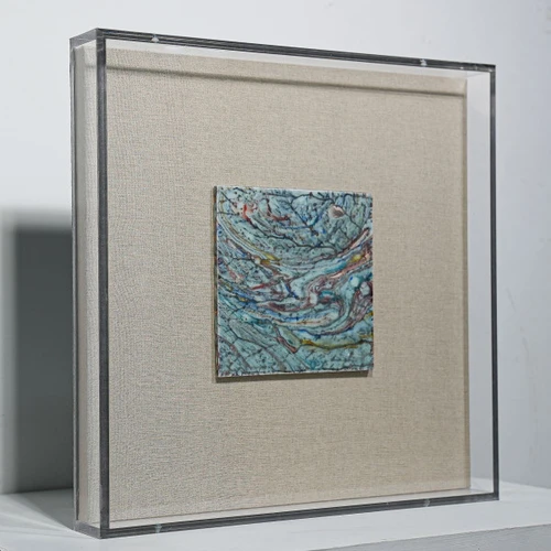 Handmade Porcelain Tile Reaction Glaze Desert Mirage - Acrylic Shadow Box /8S09