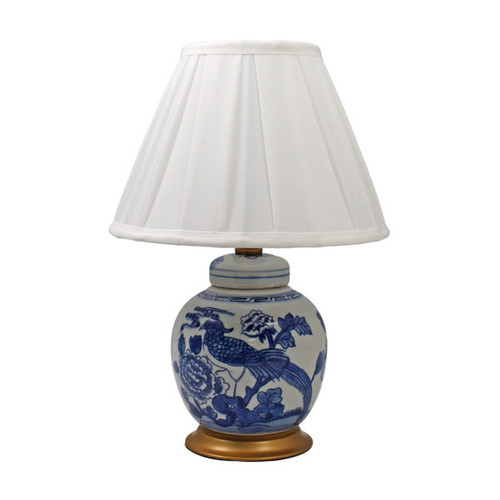 Lamp Blue And White Ancestor Mini Jar Flower Bird With Gold Base