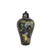 Black Hex Lidded Prunus Porcelain Vase Lion Motif