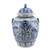 Blue And White Village Fish Lidded Jar Foo Dog Handles