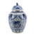 Blue And White Village Fish Lidded Jar Foo Dog Handles