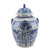 Blue And White Village Fish Lidded Jar Foo Dog Handles