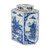 Blue And White Flat Hex Jar River Village Scene